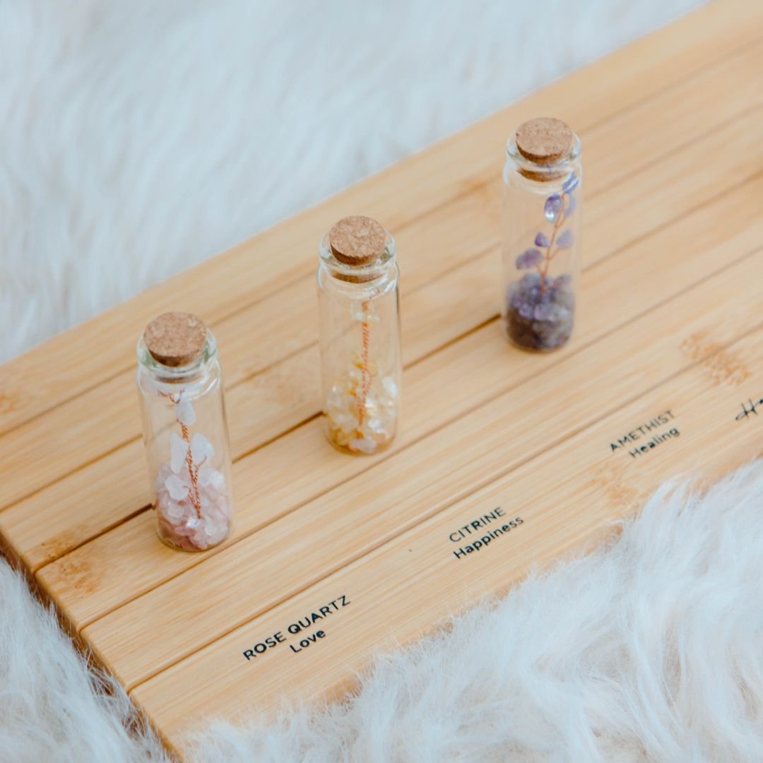 Wish bottle love card rosequartz