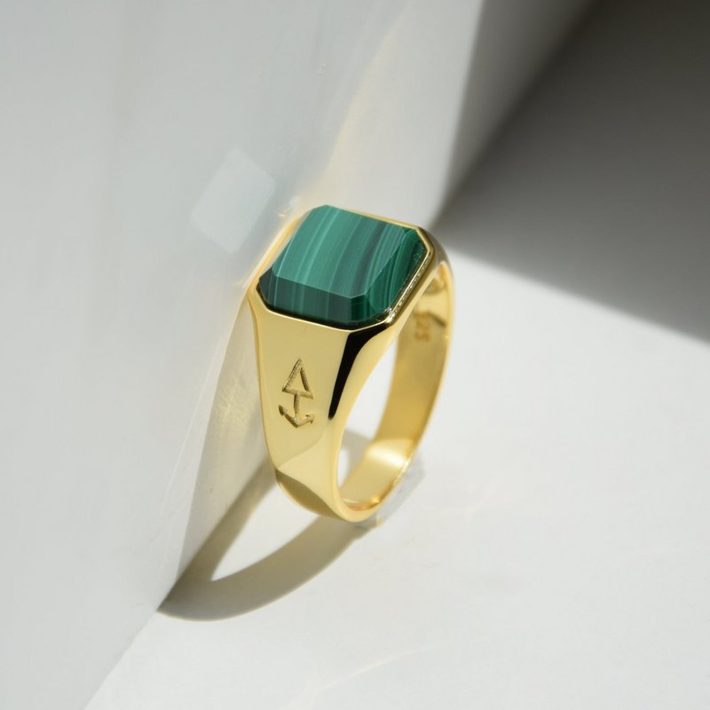 Ring HORUS MALACHITE | 925 silver | gilded