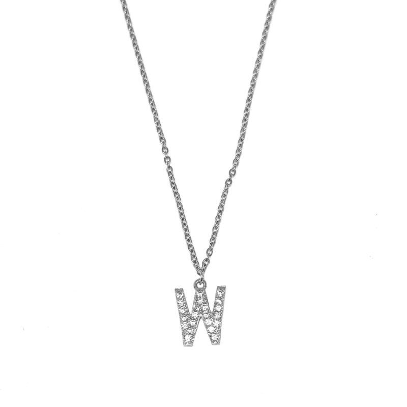 Lettre ketting diamant - initiale W - argent
