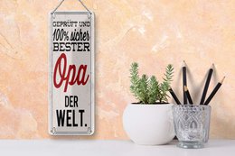 Blikken bord met de tekst 27x10 cm getest en veilig beste opa ter wereld decoratief bord
