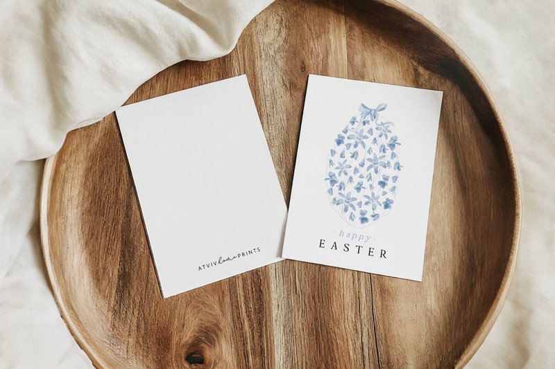 Tarjeta de Pascua - huevo de Pascua floral azul, postal Feliz Pascua, tarjeta A6