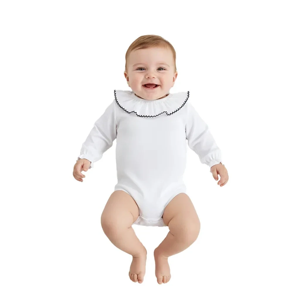 Body niemowlęce z kołnierzykiem, szczotkowane, z długim rękawem