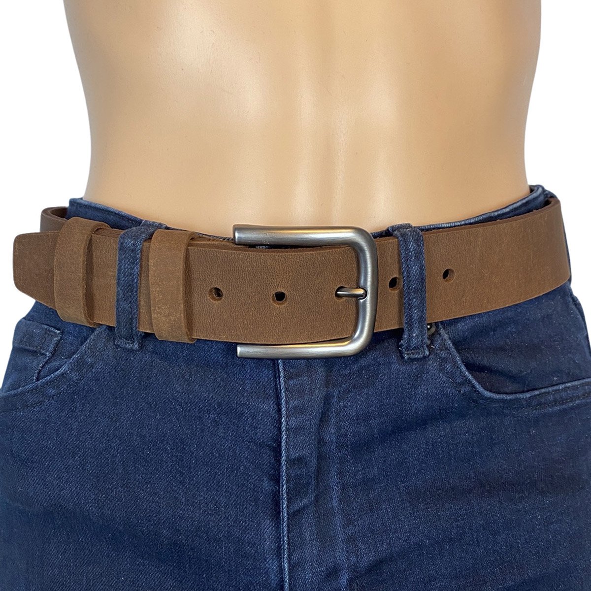 Herrengürtel - Damengürtel - Braunes italienisches Leder - 4 cm breiter lässiger Ledergürtel