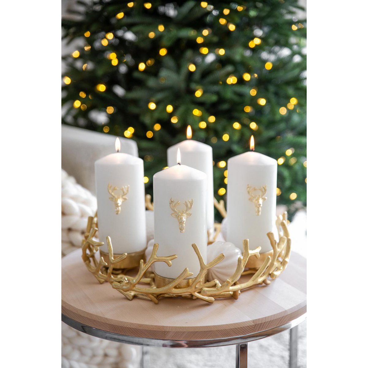 EDZARD set of 3 candle pins elk candle sticks, gold-colored nickel-plated aluminum, height 6 cm