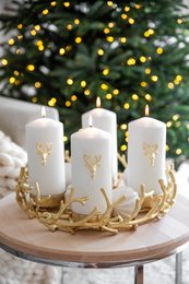EDZARD set of 3 candle pins elk candle sticks, gold-colored nickel-plated aluminum, height 6 cm