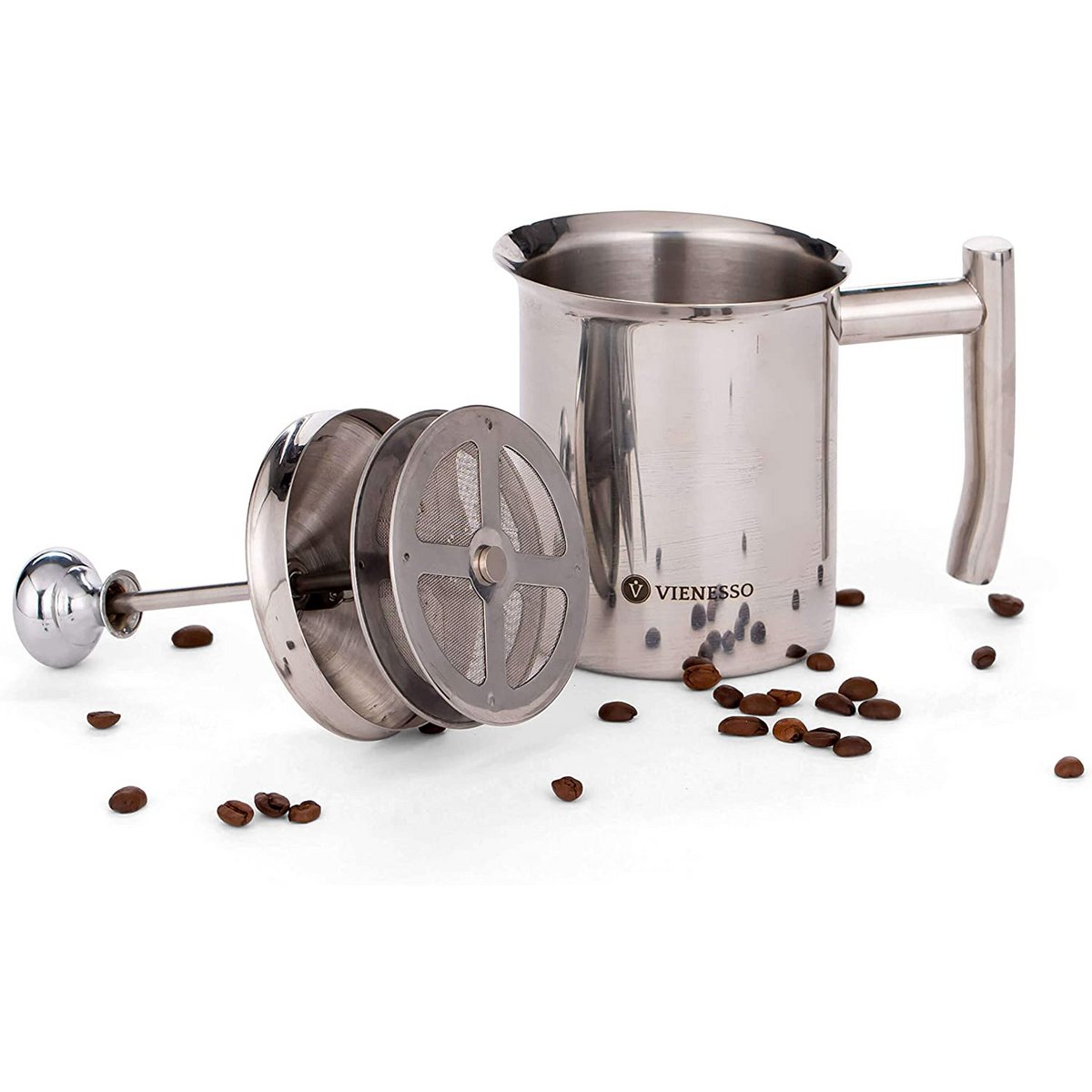 Manual stainless steel hand milk frother with mesh strainer - 400 ml