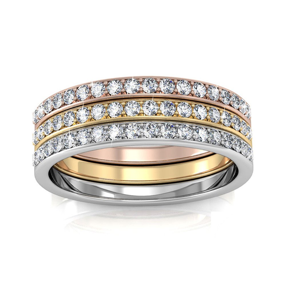 Bague Trinity - Argenté Doré Or rosé et Cristal