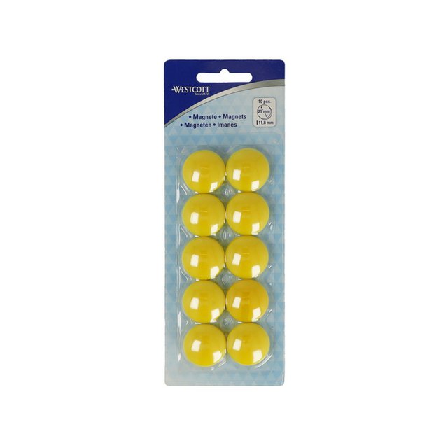 Imán Westcott amarillo paquete de 10 uds. Ø 25mmx11,8mm, tapa de 300g: 4-6 hojas de 80gr. papel