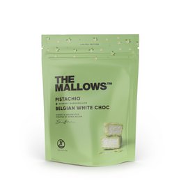 Pistachio and white chocolate flavored marshmallows in a spring edition for Easter 2024. Soft, fluffy texture with a light green color.