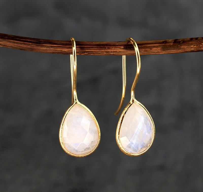 Moonstone Gemstone Earrings - 925 Sterling Gold Plated - OHR925-104