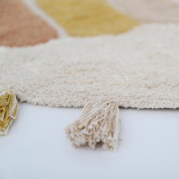 Rainbow washable cotton children's rug with RAINBOW TOFFEE pompoms