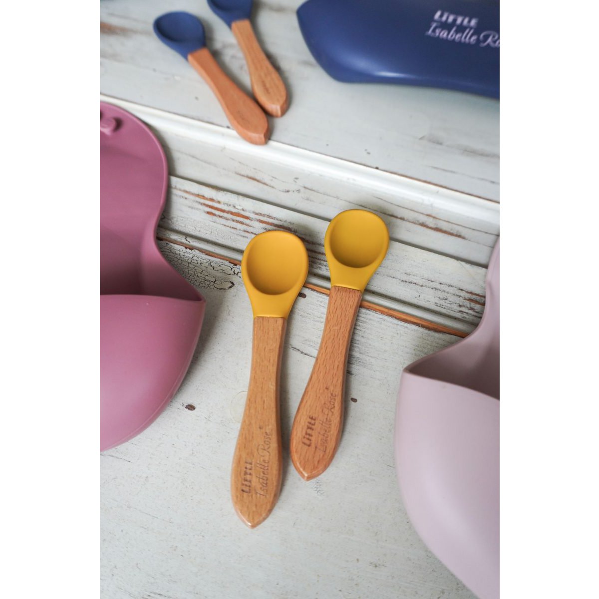 Siliconen lepel geel 14 cm Little Isabelle Rose