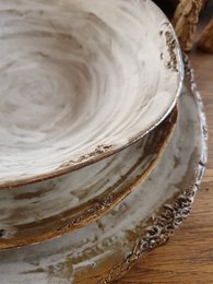 Speise-Teller, flach, ca. 24 cm, Geschirr, Handarbeit, Steinzeug, Unikat, Teller,  cremeweiß, matt