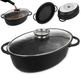 Roosterend tin graniet met deksel ovale grande 8 l, 45x27,5 cm