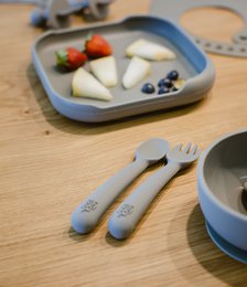 Siliconen lepel en vork-benzine grijs