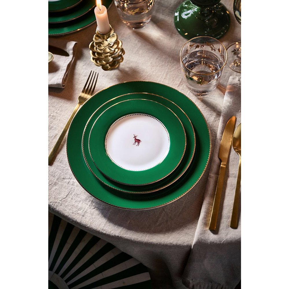 Plate Love Birds Deer Dark Green 17cm