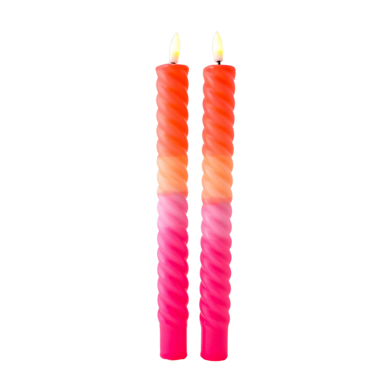 LED Swirl Kaars Pink Orange - Sæt med 2