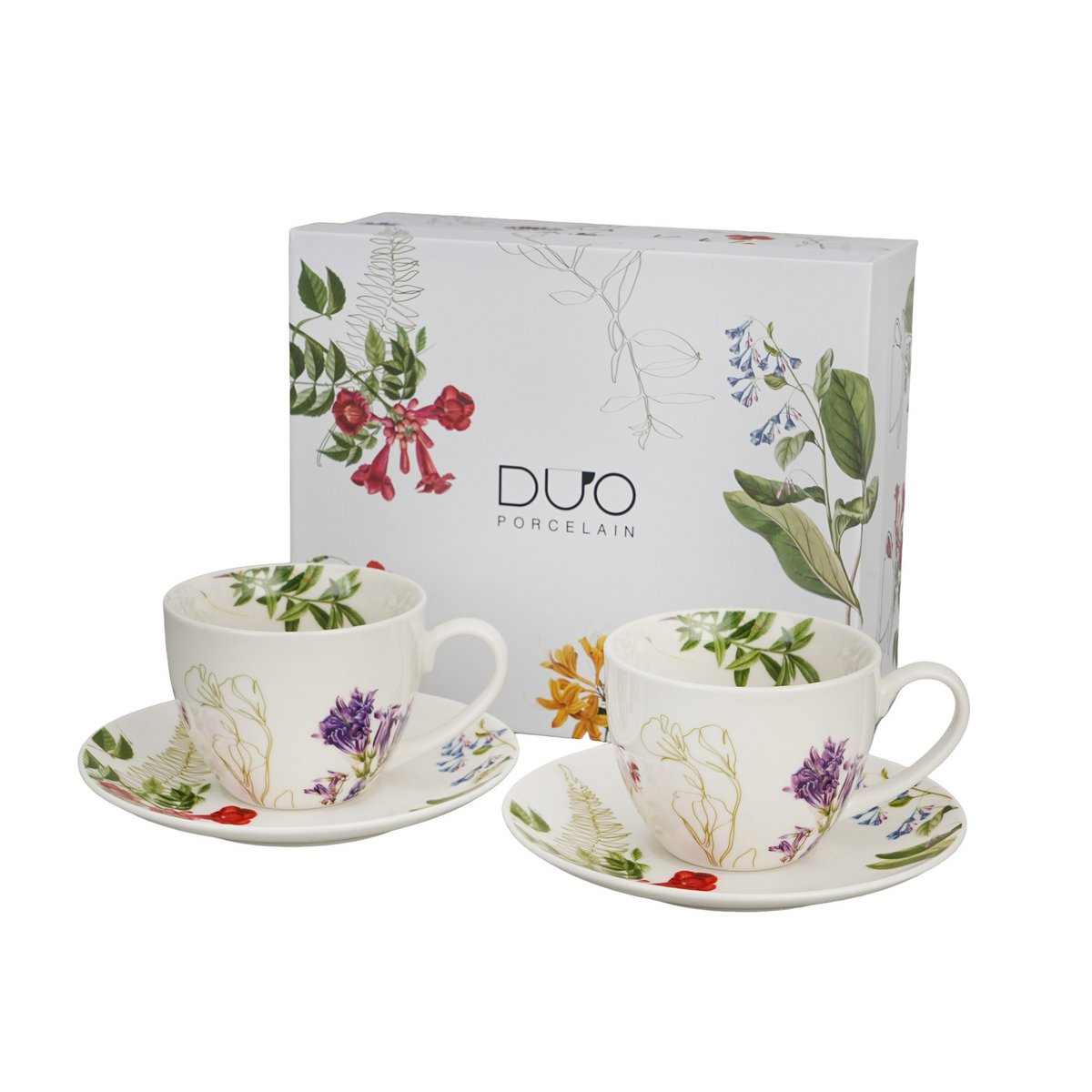 DUO FLOWERS Set of 2 Cups & Saucers 270ml, COLORS OF NATURE, giftbox