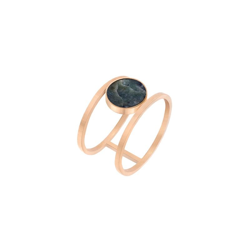 Statement double ring with green stone nephrite