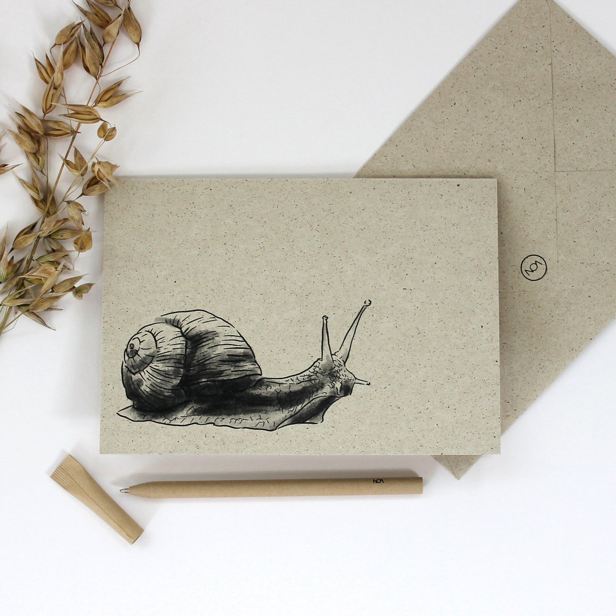Klappkarte aus Graspapier, Weinbergschnecke