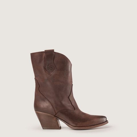 Montana Dark Brown Leather Texan Ankle Boots