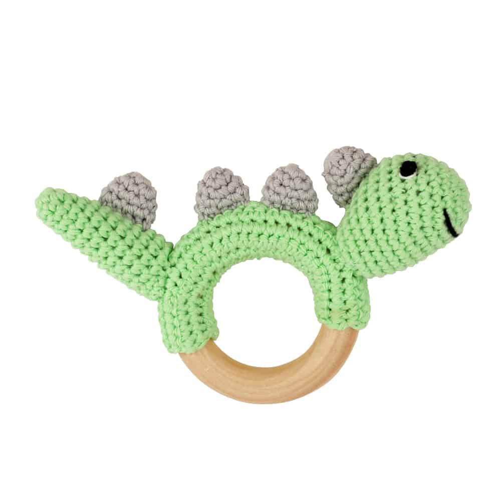 Crocheted dinosaur DINO grasping toy in green