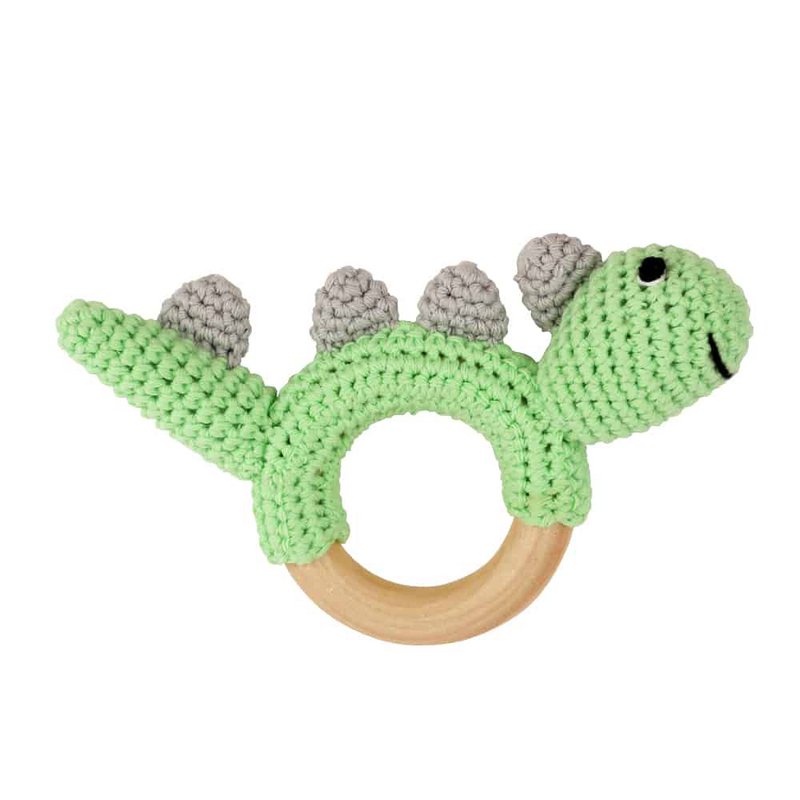 Crocheted dinosaur DINO grasping toy in green