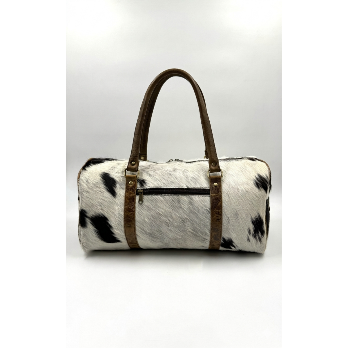 Handmade Leather & Natural Fur Travel Bag – Artisan 42cm “Heritage” Duffle & Unique Unisex Weekender