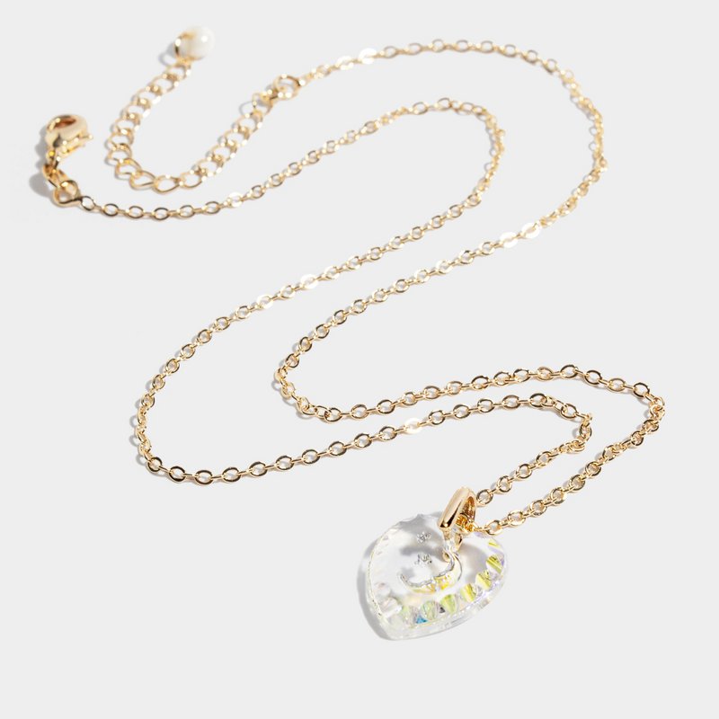 Collier pendentif coeur vintage chaîne plaquée or, cristal pendentif détail lune