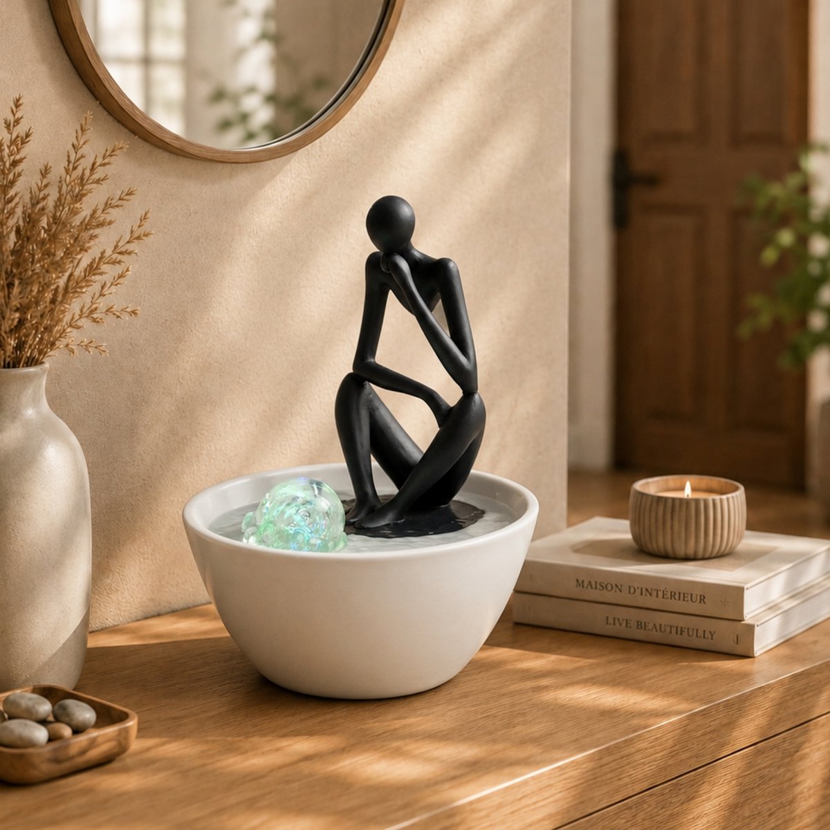 Fontaine d'Intérieur - Pensador - Accessoire Déco Zen - Lumière Led Colorée - Moderne et Design - Installation Rapide