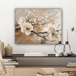 Canvas schilderij  - Wanddecoratie Bloemen - Natuur - Wit - Bloesem - Abstract - Muurdecoratie woonkamer - Slaapkamer decoratie - Kamer accessoires - Schilderijen op canvas