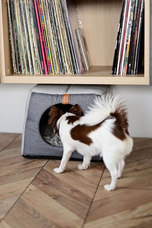 UP&DOWN niche pour chien 2en1- gris clair chiné