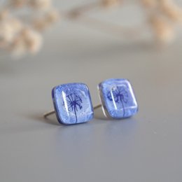 Mælkebøtte øreringe i blå farve, glas og sterling sølv