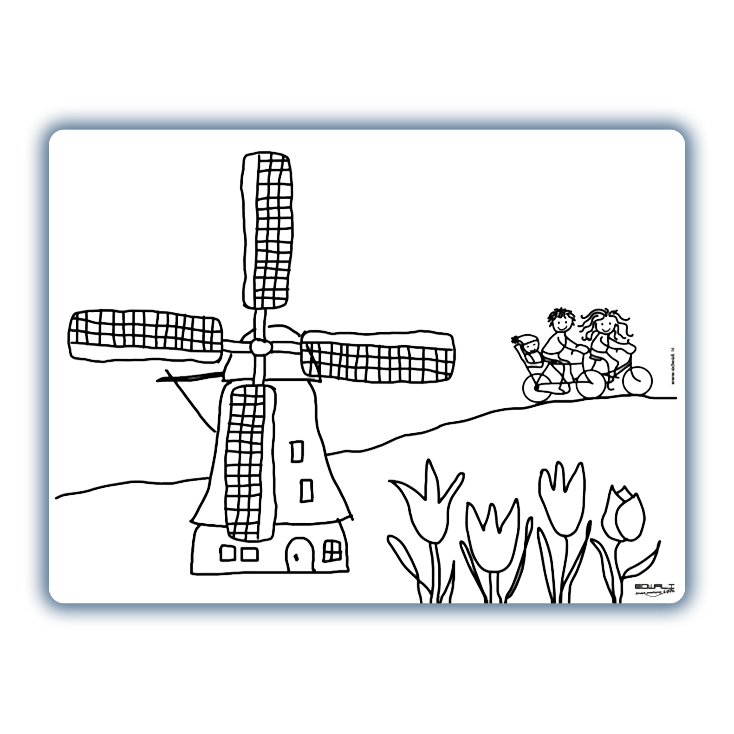 Recolorable Tischset Windmill Tulpen Fahrrad