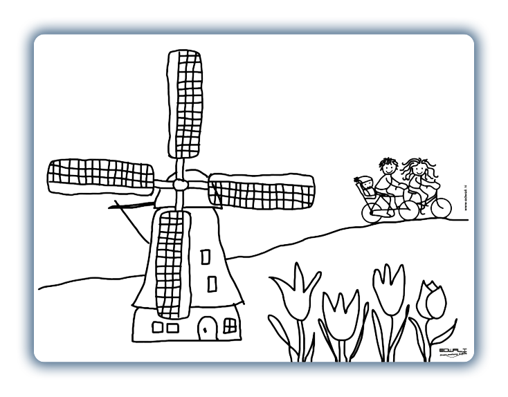 Recolorable Tischset Windmill Tulpen Fahrrad