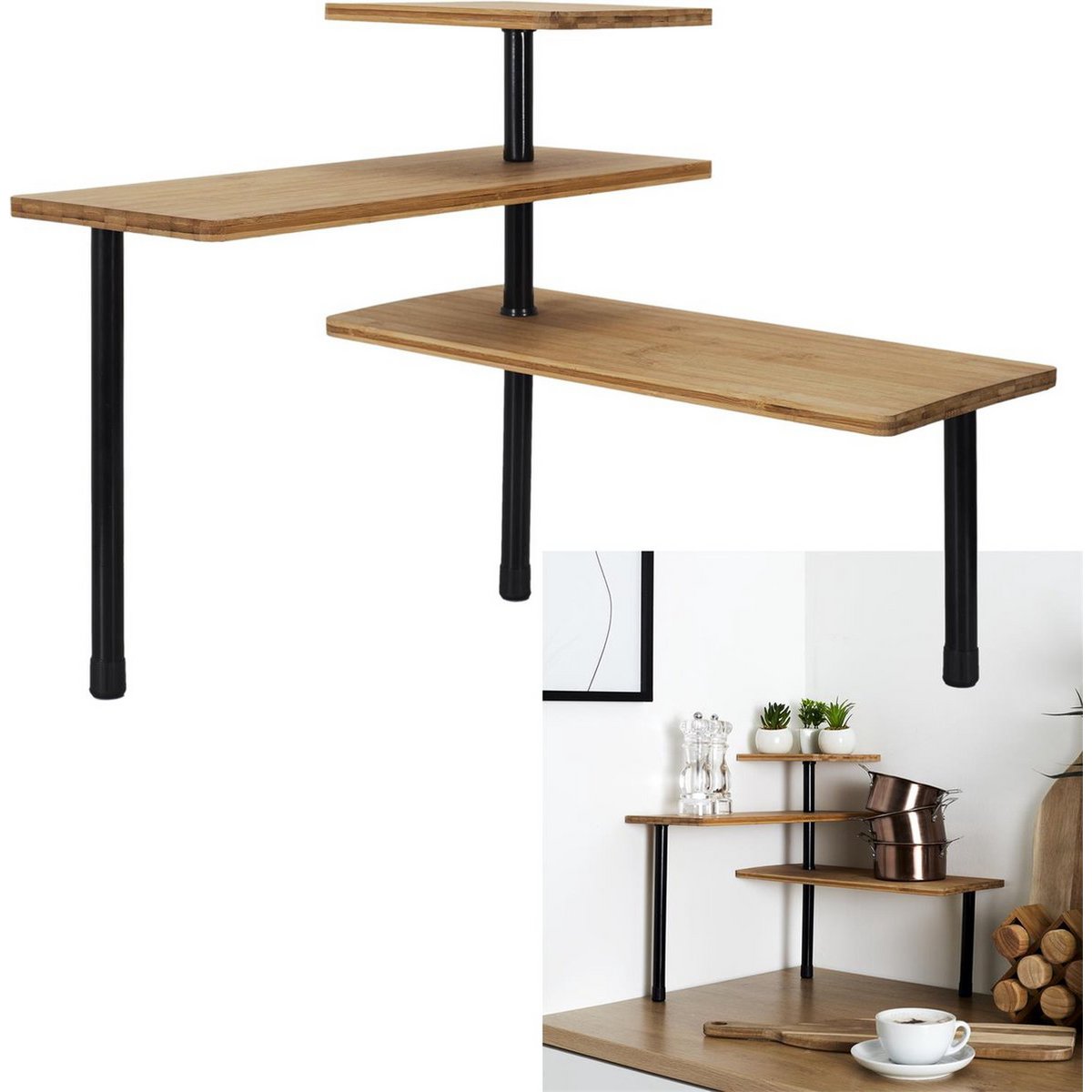 Bamboe Hoekrek – 3-Lagen - 43 x 27 x 43 cm - Ruimtebesparend Keuken Opbergrek – Badkamer Organizer - Hoekkastje – Duurzaam Plantenrek – Bruin