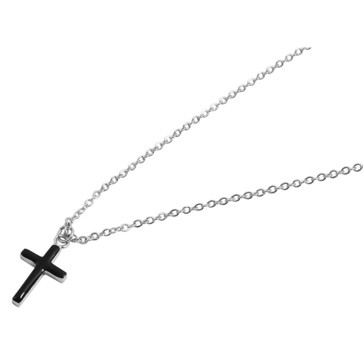 Accent ankerketting met kruishanger, roestvrij staal, 43+5 cm, zilver/zwart