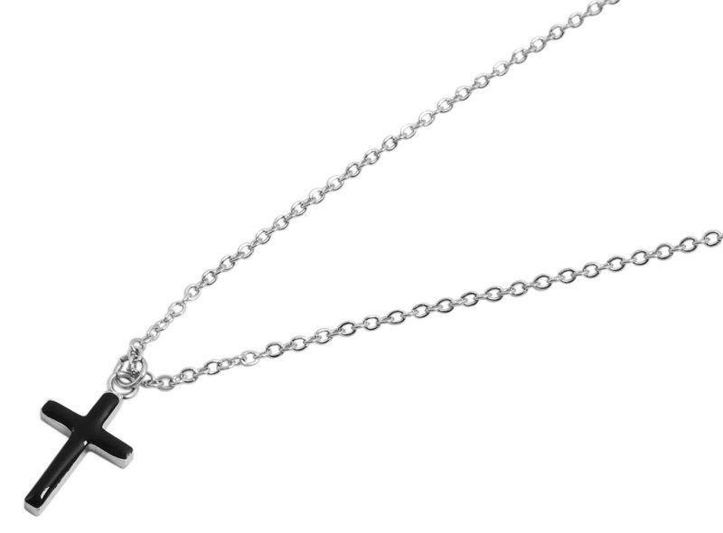 Accent ankerketting met kruishanger, roestvrij staal, 43+5 cm, zilver/zwart