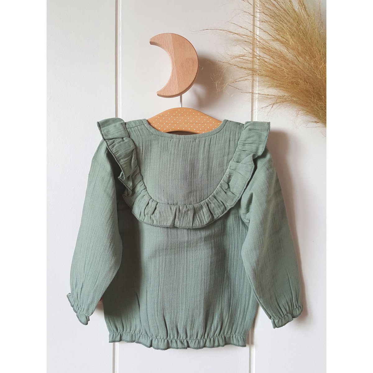 Blouse bébé fille vert sauge / 100% coton bio double gaze