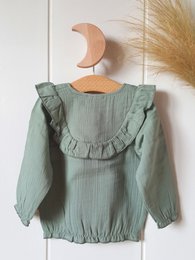 Saliegroene blouse voor babymeisjes / 100% biologisch dubbel gaaskatoen