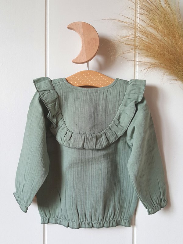 Saliegroene blouse voor babymeisjes / 100% biologisch dubbel gaaskatoen