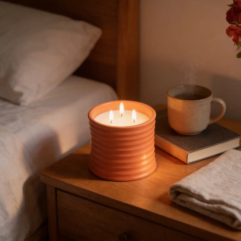 Duftkerze | Sojawachsglas 500g 3-Docht-Baumwolle | Steingut