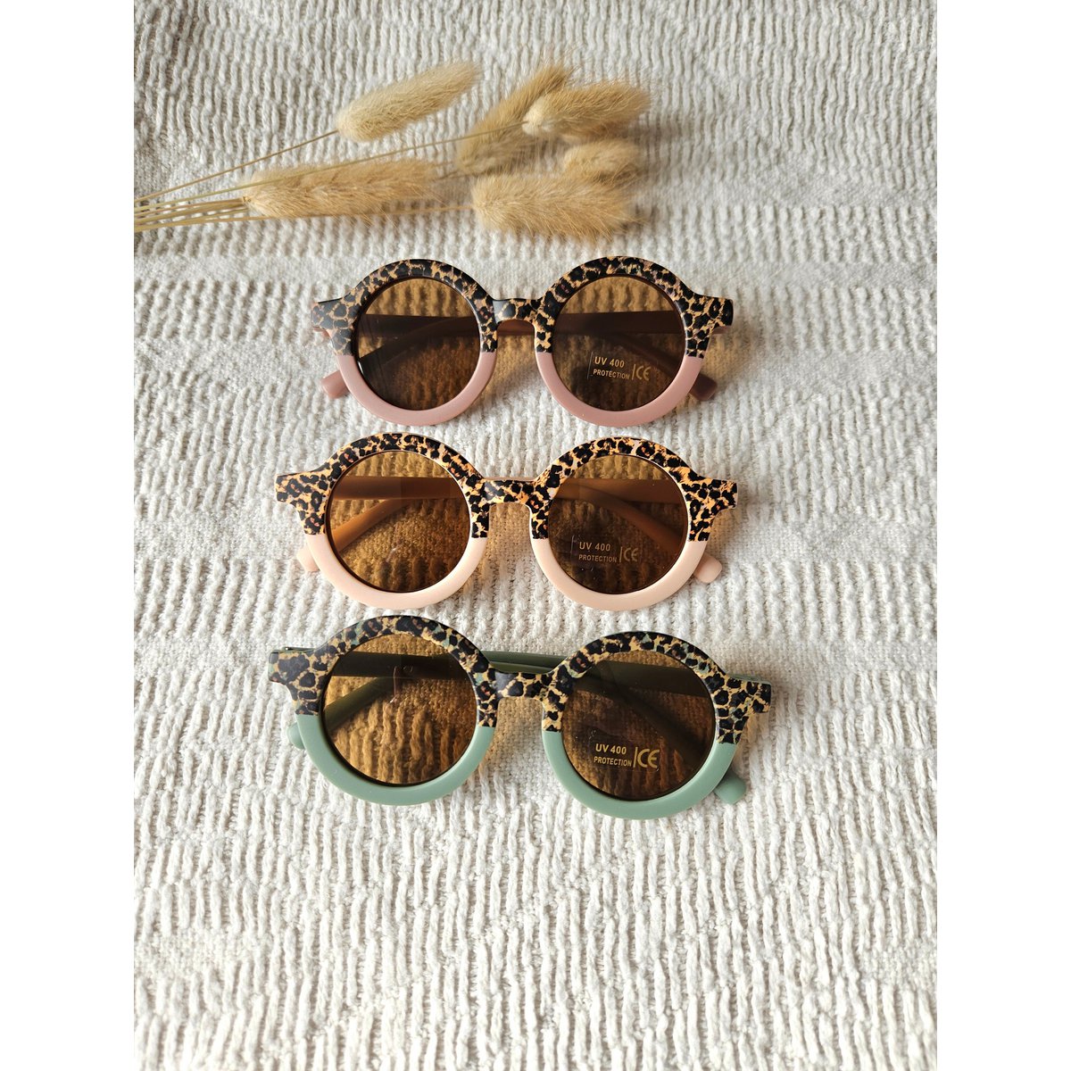 Baby and children's sunglasses UV400 round - Old pink / Leopard