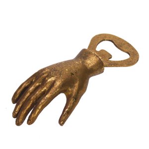 Flaschenöffner Hand antik goldfarben