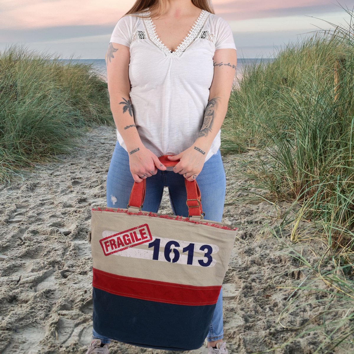 Sunsa XXL dameshandtas. Grote canvas tas. Veganistische strandtas/sporttas. Weekender in vintage retrostijl
