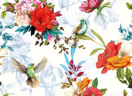 Farverige kolibrier med vilde blomster | Premium vinyl dækkeservietter 44 x 32 cm - 4 stk