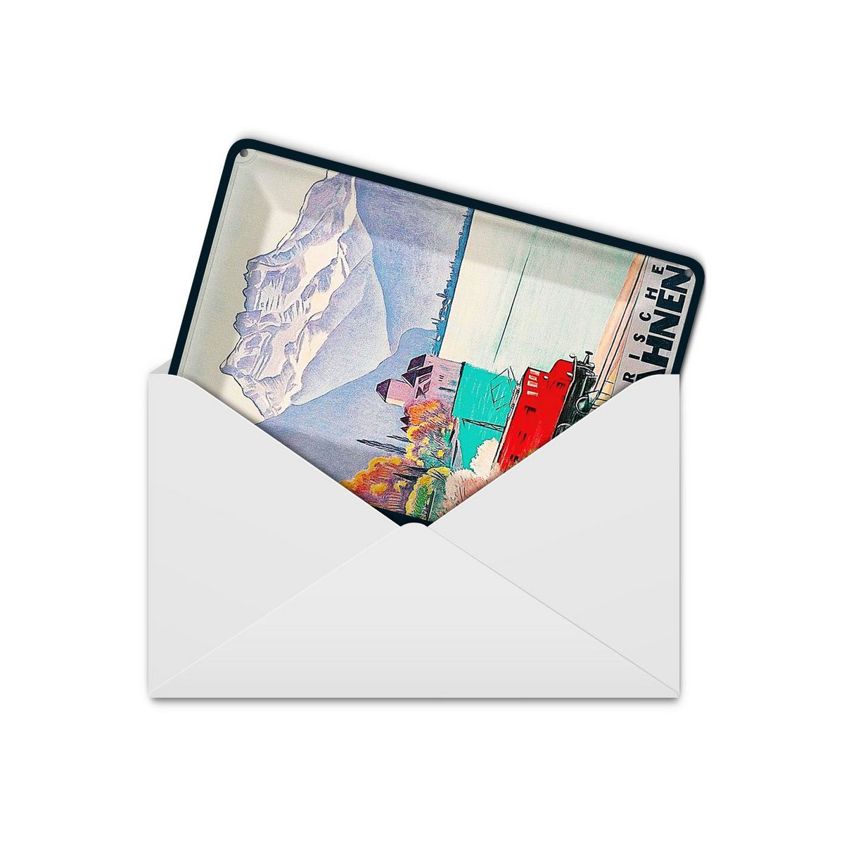 Cartolina in metallo da viaggio 10x14 cm Cartello decorativo delle Ferrovie Federali Svizzere montagne lago