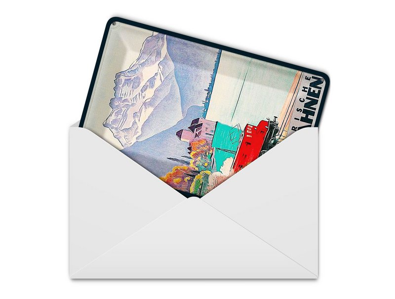 Cartolina in metallo da viaggio 10x14 cm Cartello decorativo delle Ferrovie Federali Svizzere montagne lago