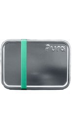Large stainless steel lunchbox with moss green silicone band, divided compartments, durable kids meal container