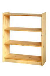 Wooden bookcase with 2 shelves, suitable for storing books, decor, and other items. Rectangular shape with natural wood finish.